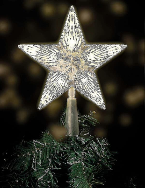 Christmas Tree Star with 10 LED Lights and Power Plug - Illuminated Christmas Tree Star in Warm White - Christmas Tree Star