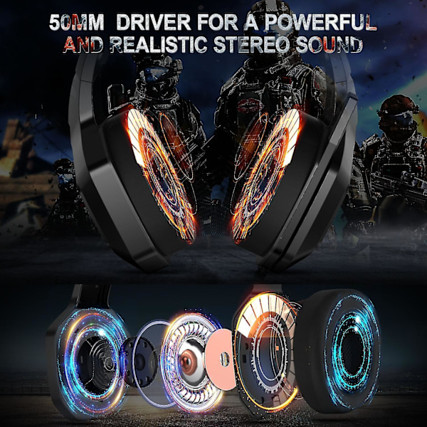 K10 Pro Stereo Gaming Headset Til Ps4/xbox One/pc/nintendo Switch, Over Ear Hovedtelefon Med Støjreducerende Mikrofon,rgb Lys