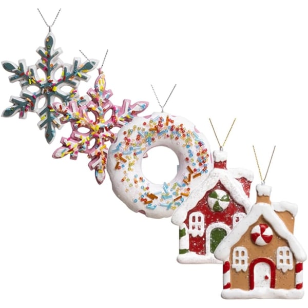 Bitar Julhängande prydnader Harts Snöflinga Pepparkakor Hus Julgransdekoration Holiday Hängande skyltar med rep