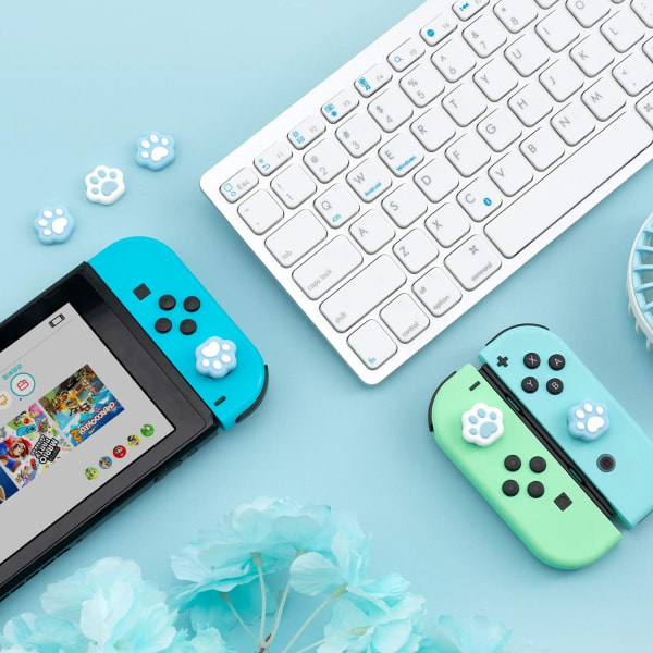 4 st katt tass formade tumgreppskåpor, mjukt silikonskydd för joystick kompatibel med Nintendo Switch/OLED/Switch Lite (rosa & blå)