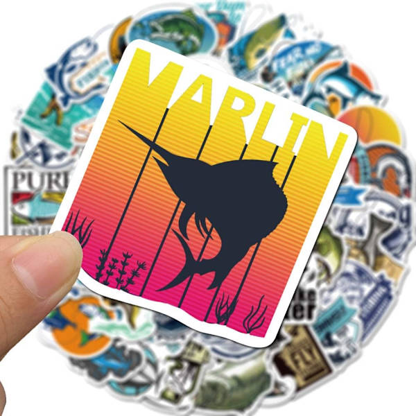 50 st unika utomhus fiske klistermärken utomhus resor vandring graffiti skateboard resväska dator vattenkopp vattentäta vinyl klistermärken
