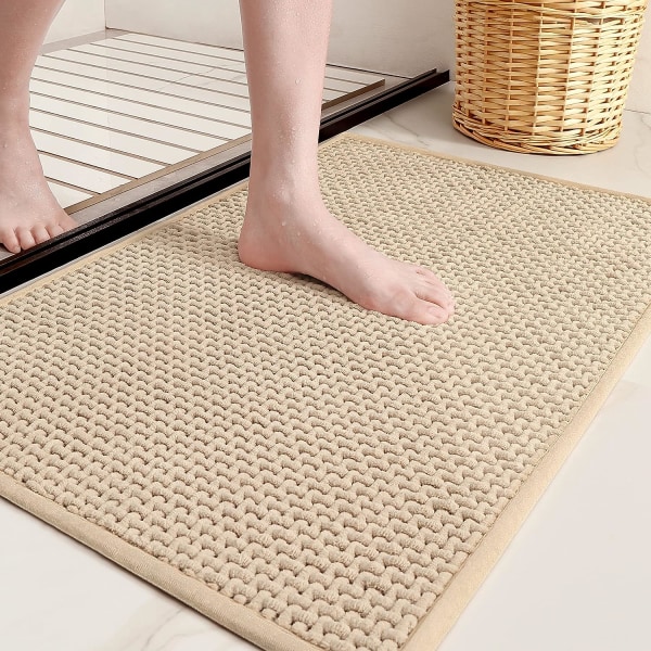 16\"x24\" Chenille Badrumsmattor - Färg G Tunna Badrumsmattor Passar Under Dörr - Absorberande, Platt, Halkfri, Mjuk, Maskintvättbar