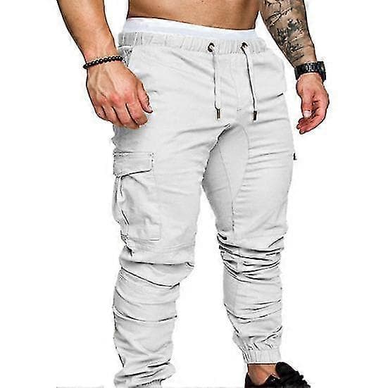 Herrbyxor med smal passform, fickor och dragsko White 4XL
