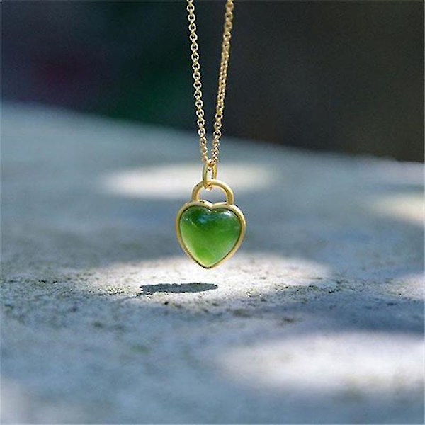 925 Sterling Silver Kedja Krage Halsband Kvinna Present Högkvalitativ Grön Jade Hjärta Hänge För Kvinnor Smycken