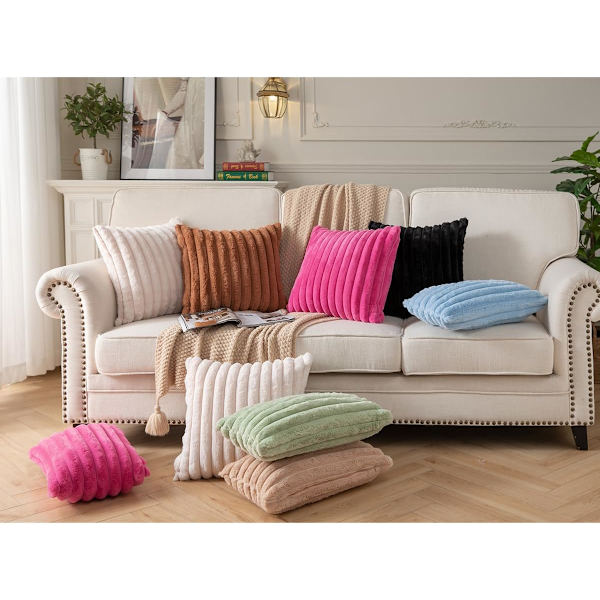 2-pack, dubbelsidig konstgjord päls plysch dekorativ kuddfodral luddig randig mjuk kuddfodral kuddfodral beige 20x20 tum