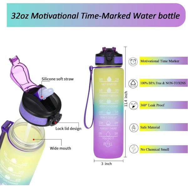 1L sportvattenflaska med motiverande tidsmarkör och BPA-fri PC-icke-giftigt material, perfekt för cykling, sportcamping