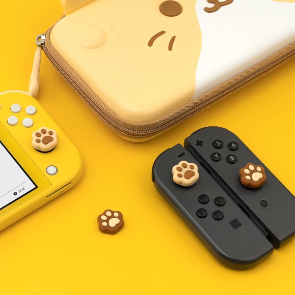 4st katttassformade tumgrepp, mjukt silikon cover kompatibelt med Nintendo Switch/OLED/Switch Lite (Mjölktebrun)