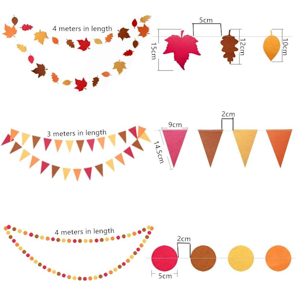 Festliga vimplar, lönnlövs triangel flaggpapper hängande vimpel girlang för Thanksgiving Day, födelsedag, höstskördefest, semester