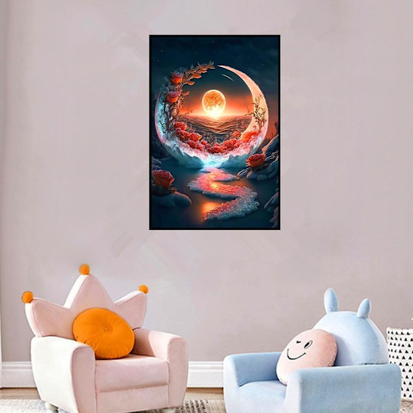 5D DIY timanttimaalaussetti, pyöreä täyspora auringonlasku timanttitaidesetti aikuisille aloittelijoille, täydellinen kodin seinäkoristeeksi ja lahjaksi (12x16 tuumaa)