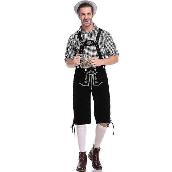 Lederhosen Oktoberfest Kostume til Mænd Bayersk Ølmand Cosplay Sort Black 2XL