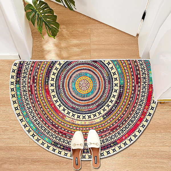 Boho Halvrund Innendørs Inngangsteppe Dørmatter 36x24 Tommer Absorberende Sklisikker Soverom Front Bak Utendørs Velkommen, Bohemia Etnisk Stil Mønster