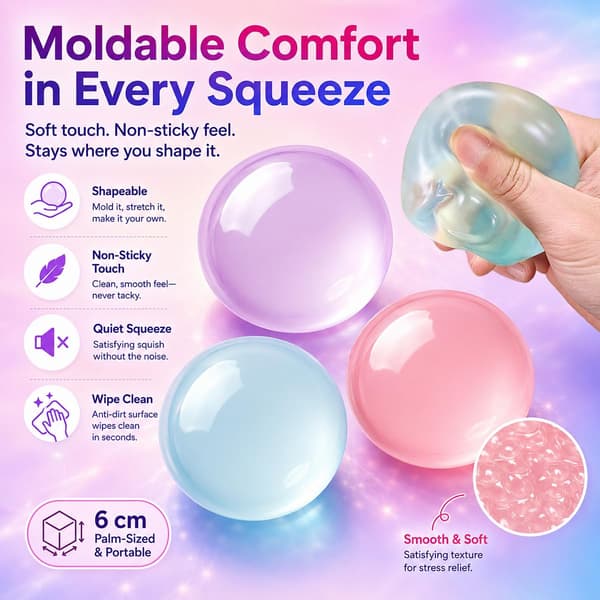 6 kpl kookosöljy Squishy Stressipallo, Sensorinen Fidget-lelu