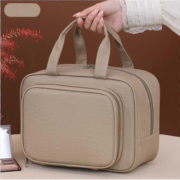 Old Money Style Taslon Waterproof Toiletry Bag — Multi-Compartment Polyester Travel Toiletry Bag, Compact Luxury Makeup