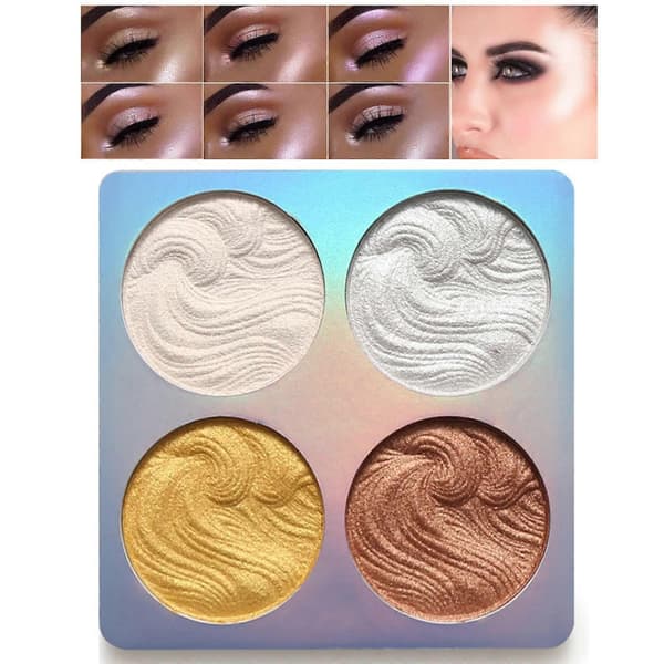 Highlighter Palette - Langtidsholdbar Vandtæt Fire Nuancer Shimmer til Rejsevenlig Makeup
