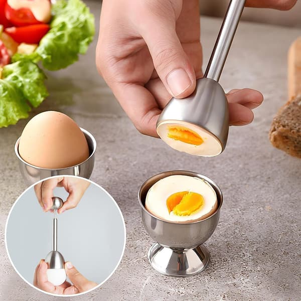 Egg opener, egg peeler set for soft-boiled eggs, complete set with egg cups, spoons and stainless steel kitchen utensils for breakfast