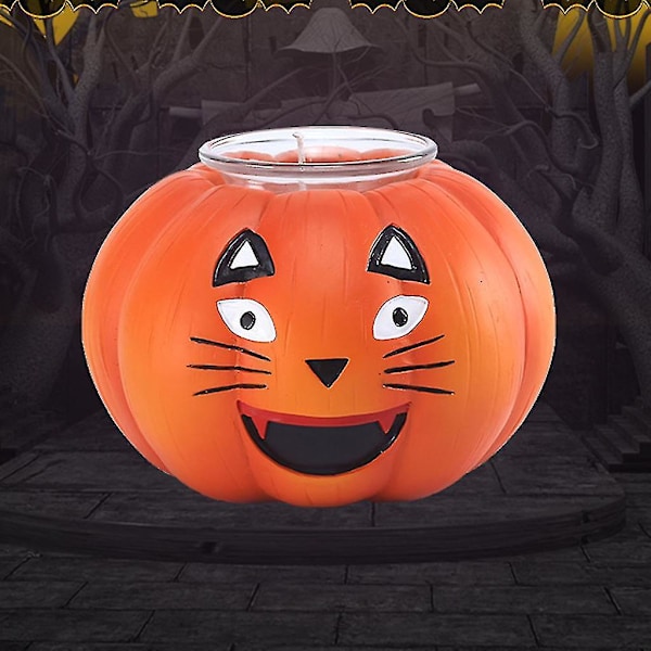 Halloween Katteansikt Gresskar Lysestake Lys Lampe Lysestake Resin Kunst Håndverk Skrivebord Atmosfære Dekor
