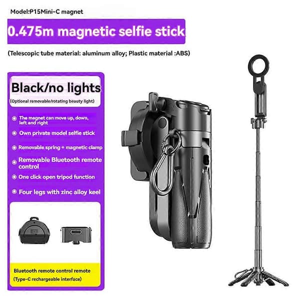 Magnetisk Design Mini Bluetooth Bärbar Teleskopisk Multifunktionell Stativ Telefon Selfie Stick