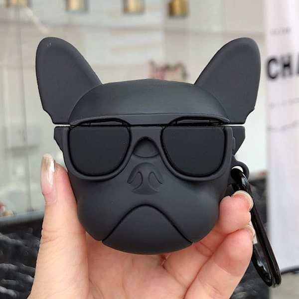 Kompatibel med Airpods 1&2 Fodral, Silikon 3D Söt Rolig Djurtecknad Rolig Karaktär Airpod Fodral, Mode Cool (Svart Glas Hund)