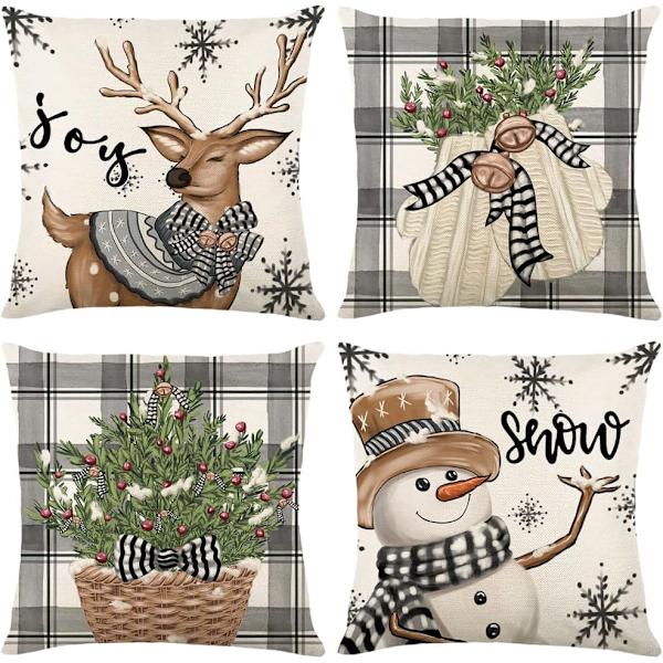Jul Dekorativt Örngott 45 x 45 cm Snögubbe Älg Julgran Grå Dekorativa Kuddfodral för Hem Soffa Sovrum Bil Set om 4 (JYM347)