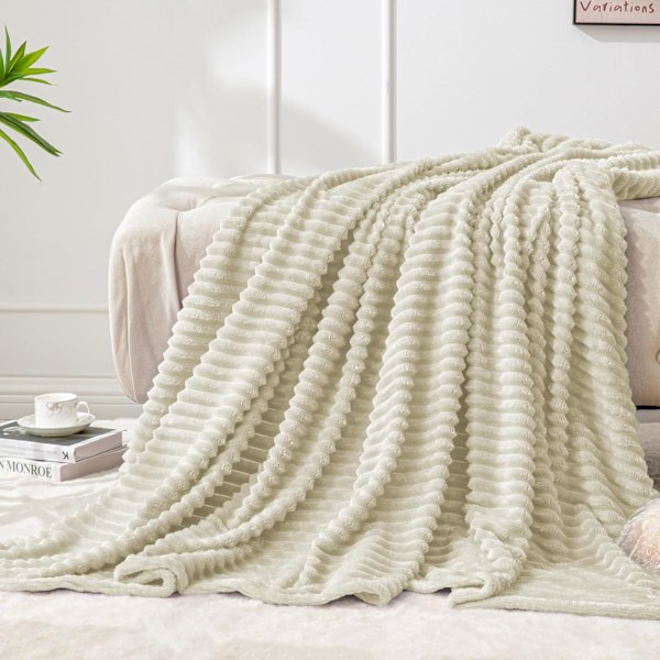 Fleecefilt - 3D Ribbad Jacquard Dekorativ Gul Överkast för Soffa & Säng, Lätt Varm Mysig Mjuk Fuzzy Filtar 50x60 tum