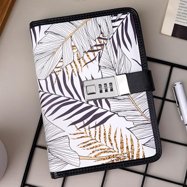 Journal med lås Kombination Digital 224 Sider Låsbare Hemmeligheder Dagbog, Trykte Blade Design Låsning, 5,1 x 7,4 Tommer, Hvid