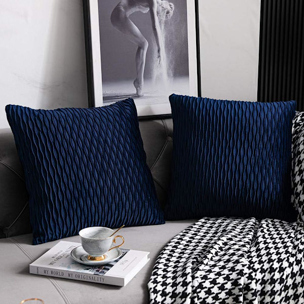Navy Striped Soffa Kuddfodral: 2-pack 18x18 tum Original Sammet Kvadratiska Kuddfodral för lantlig heminredning