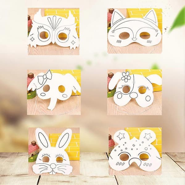 24 stk. dyremaske blank DIY-håndværk til børn hvide papirmasker sæt