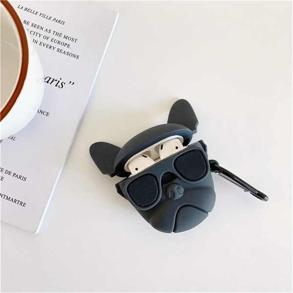Kompatibel med Airpods 1&2 Fodral, Silikon 3D Söt Rolig Djurtecknad Rolig Karaktär Airpod Fodral, Mode Cool (Svart Glas Hund)