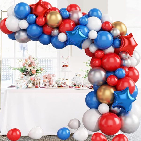 Blå Rød Balloner Arch Kit 80PCS Blå Guld Hvid Latex Balloner Garland Kit Med Blå Rød Stjerne Folie Balloner Til Dreng Fødselsdag Dekoration
