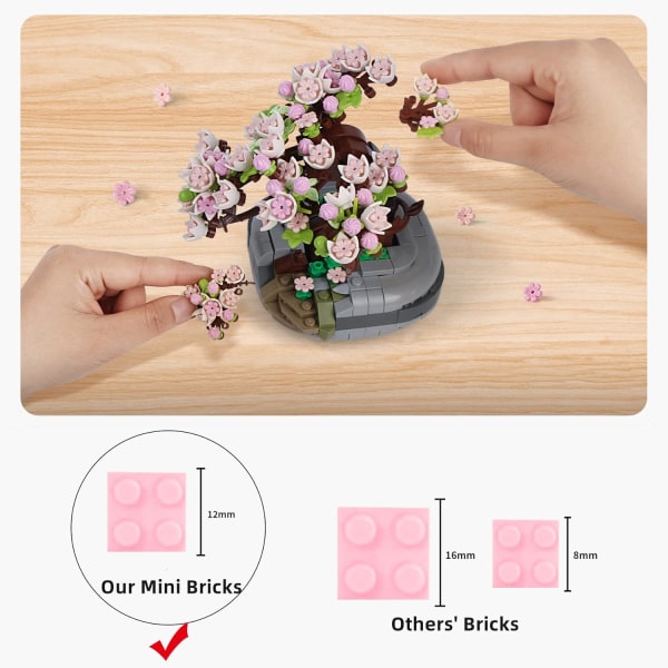 Mini tegelsten körsbärsblommor växtbyggset, Sakura Bonsai DIY simulering växt ekologi samling byggleksak