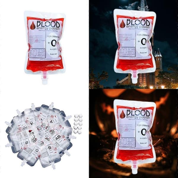 10-pak Halloween Blodpose til Drikkevarer Genanvendelig Beholder Juicepose Rekvisit 10