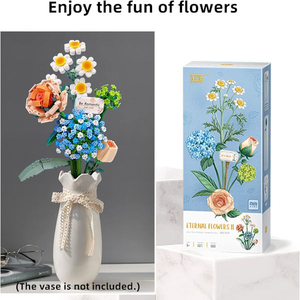 Mini tegelsten blombukett byggsatser, konstgjorda blommor, DIY unik dekoration hem, 680 delar botanisk samling för åldrar
