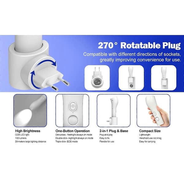 Motion Sensor Night Light with Flashlight 159S EU Plug Automatic LED Night Light with 270° Rotatable P