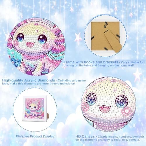 bleihum Axolotl Diamantkunstsett for barn 8-12 år med ramme 7x7 tommer