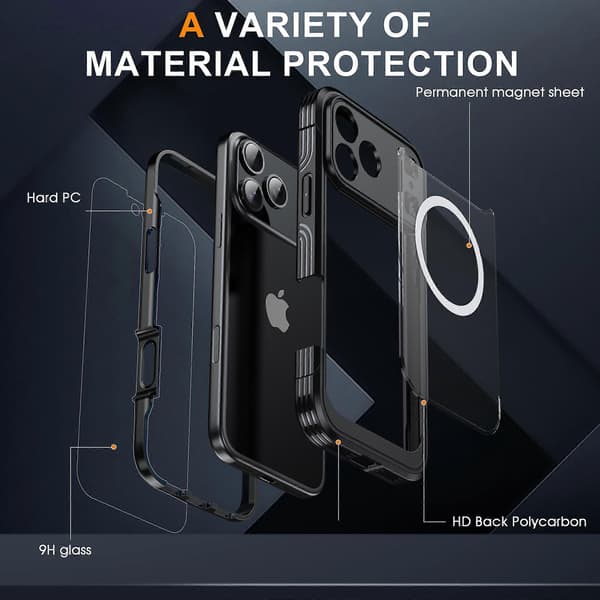 9H Tempered Glass Shockproof Case compatible with iPhone 17 Air with Magnetic Charging