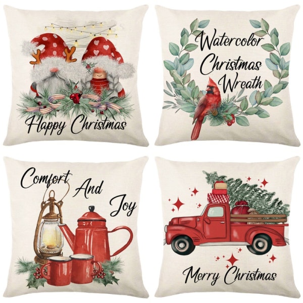 Chritsmas Throw Pillow Covers 18 x 18 Inches Set of 4 Winter Decor Pillow Case Farmhouse Snowman Santa Pillowcase Merry Christmas