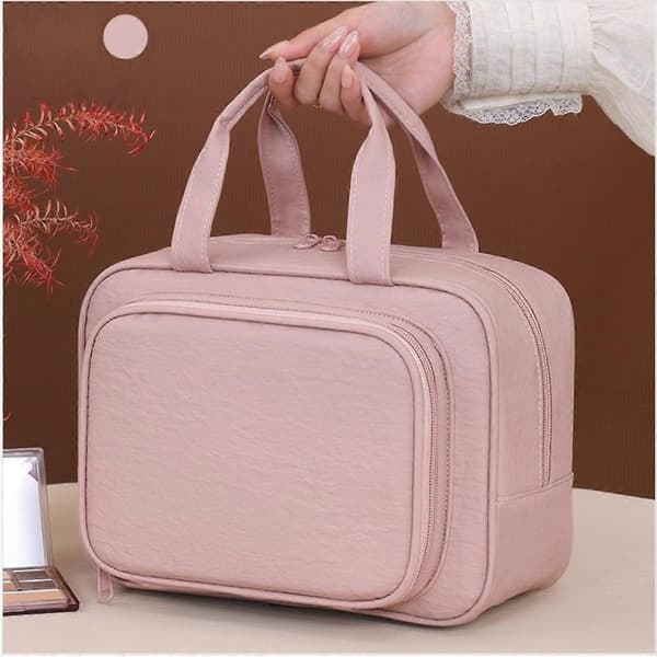 Old Money Style Taslon Waterproof Toiletry Bag — Multi-Compartment Polyester Travel Toiletry Bag, Compact Luxury Makeup
