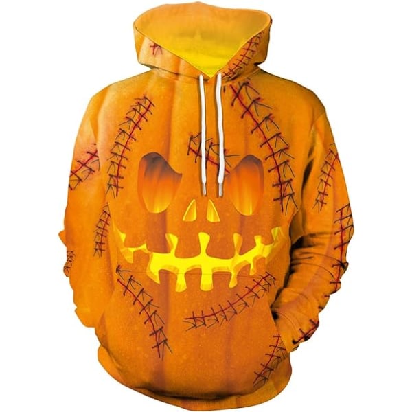 Herre Langærmet Hoodie Halloween Sjov Crew Neck Sweatshirt med Kængurulomme Jul Flerfarvet 3D Print Jumper Sweater（Størrelse：XXL）