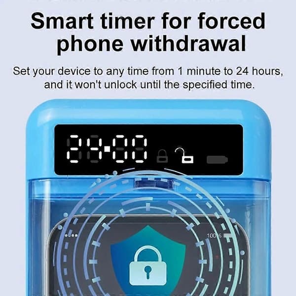 Bærbar Smart Auto Telefon Timer Låseboks med Timer 99 Timer Selvkontroll TimerLocker for Barn Studenter Fokus Tilbake Blå