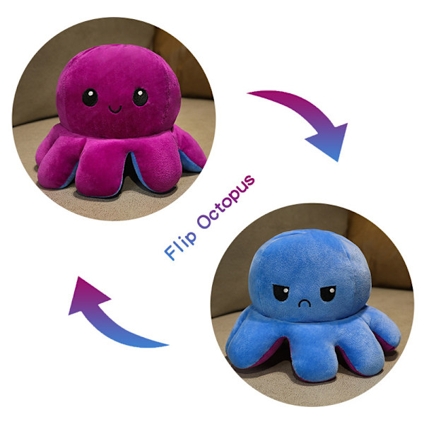 Kääntyvä Oktopus-Nukke Suuri Kaksisivuinen Kääntyvä Tunnelman Muuttava Nukke Vihainen Paineen Purku Pehmolelu Syntymäpäivälahja Vaaleanpunainen Vaaleansiniseen Halkaisijaltaan Dark blue to purple 30cm/0.15kg