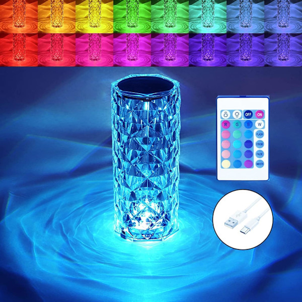 Kristalli pöytälamppu RGB väriä vaihtava yövalo, romanttinen LED ruusu timantti kosketuslamppu olohuoneeseen tupaantuliaislahja (kaukosäädin ja kosketus)