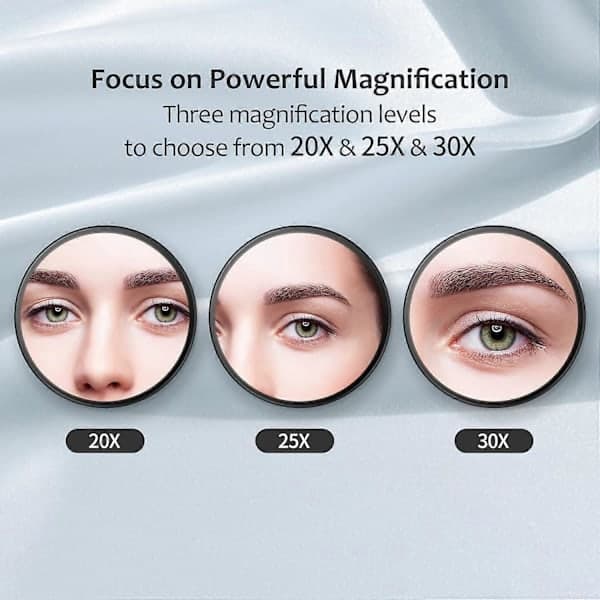 30X Magnifying Mirror, Small Magnifying Mirror with Suction Cup and Tweezers, Compact Mirror Set for Eyebrow Plucking 8.9 cm