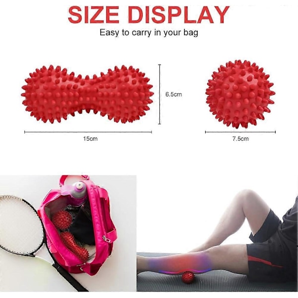 Spikig Massageboll Set, 2-pack Kropp och Fotmassagevals, Hård Jordnötsmassageboll för Plantar Fasciit, Triggerpunktsbehandling, Djupvävnad, Myo Upgrade 2 Pcs  Red Upgrade 2 Pcs - Blue