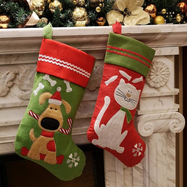 Söt broderad hundjulstrumpa, idealisk julklapp till valp, husdjur, 40 cm lång (valp)