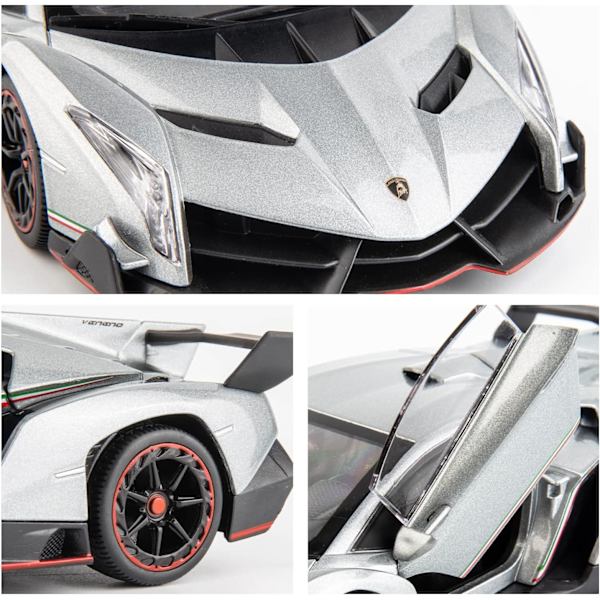 Diecast bil til Lamborghini Veneno Modelbil 1/24 skala Sports Legetøjskøretøj Dør kan åbnes Legetøjsbil Forhjul Styrbart (Grå)