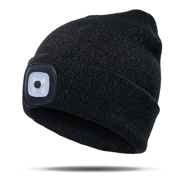 Neulottu pipo LED-valolla ja nappiparistolla Black
