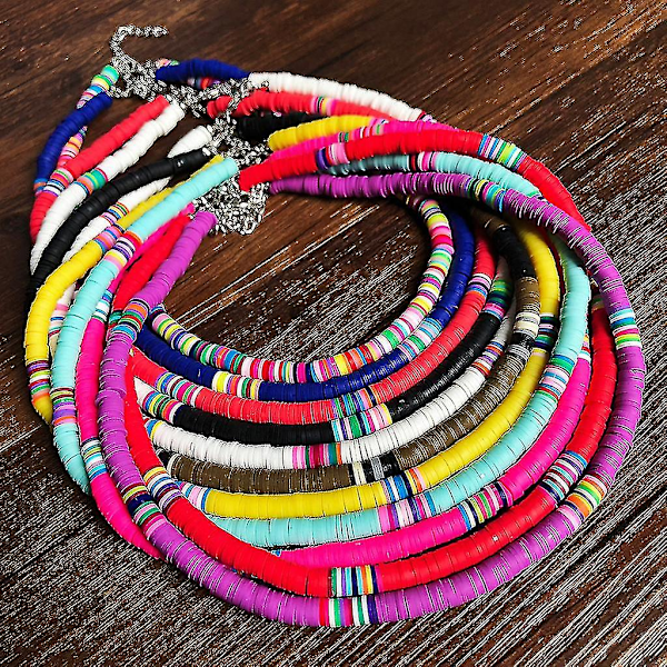 Bohemsk Strand Fargerik Leire Perlekjede Boho Regnbue Polymer Leire Halskjede Smykker For Kvinner Jenter Justerbar