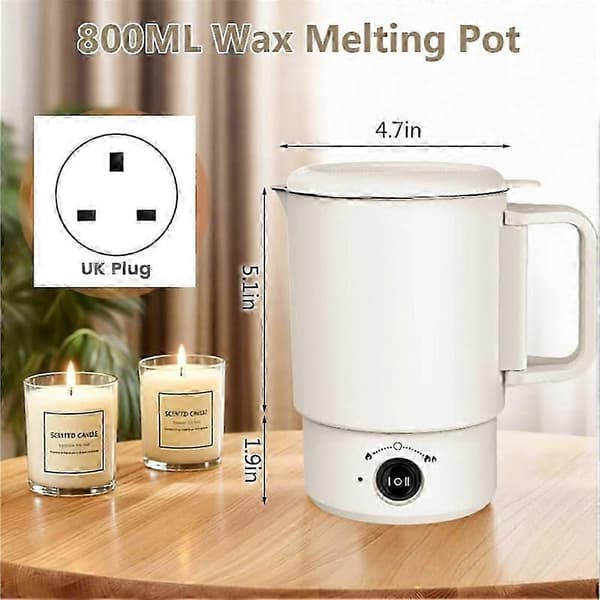 Elektrisk voks-smeltegrytesett med termometer, 800ML vokssmelter for lystilvirkning, DIY-tilbehør, plugg
