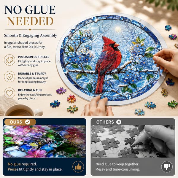 Cardinal Acrylic Puzzle Suncatcher, 83 Pieces DIY Window Decor Winter Cardinal