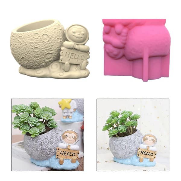 Blomsterpotte Silikoneform Betonforme Siddende Astronaut Form Blomsterpotter Forme Cementforme Silikone Materiale til DIY